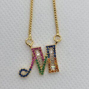 Initial M Necklace with Multicolored cubic Zirconia